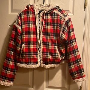 Mags &Pye flannel fleece hooded bomber soft jacket small